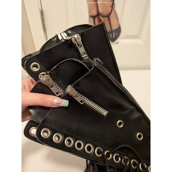 Vintage Demonia Pole Climber Boots - Steel Toe Cap- Black Leather - Lace Up/Zip - Picture 5 of 8